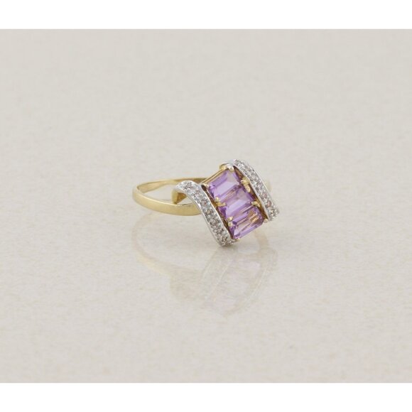 14k Yellow Gold Natural Amethyst and Diamond Ring Size 8 3/4 - Picture 7 of 7